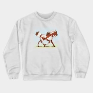 Trotting Chestnut Overo Pinto Horse Crewneck Sweatshirt